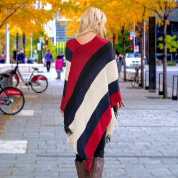 CLASSIC STRIPED PONCHO/ WRAP / SHAWL - Picture 3 of 10
